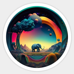 Surrealist Psychedelic Elephant Journey Sticker